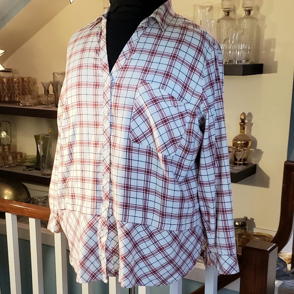 Alexander Jordan Red Checked Peplum Womens Blouse